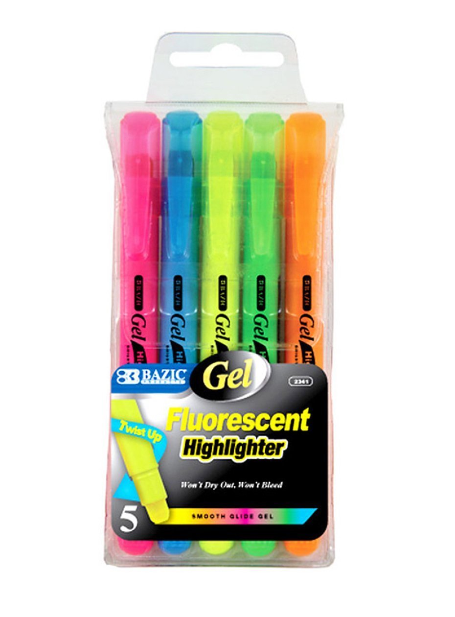Bazic Gel Fluorescent Highlighters, Assorted Colors, Pack of 5 – License  Exam Services, LLC.